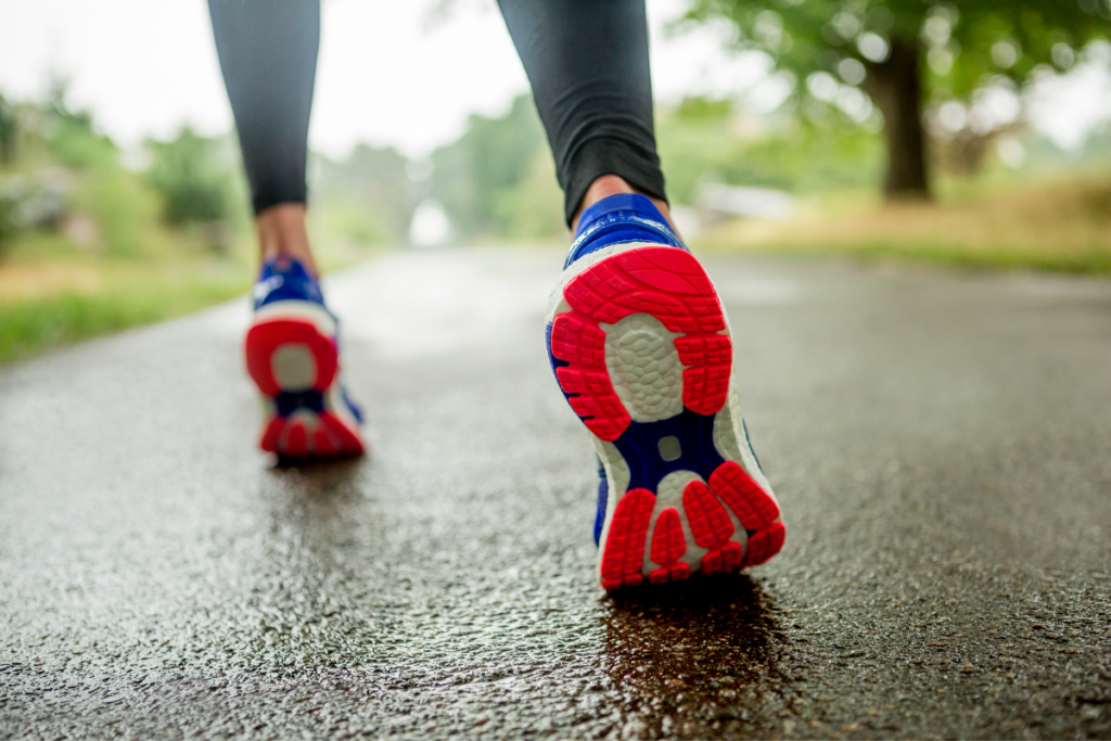 A close-up of a pair of New Balance running trainers