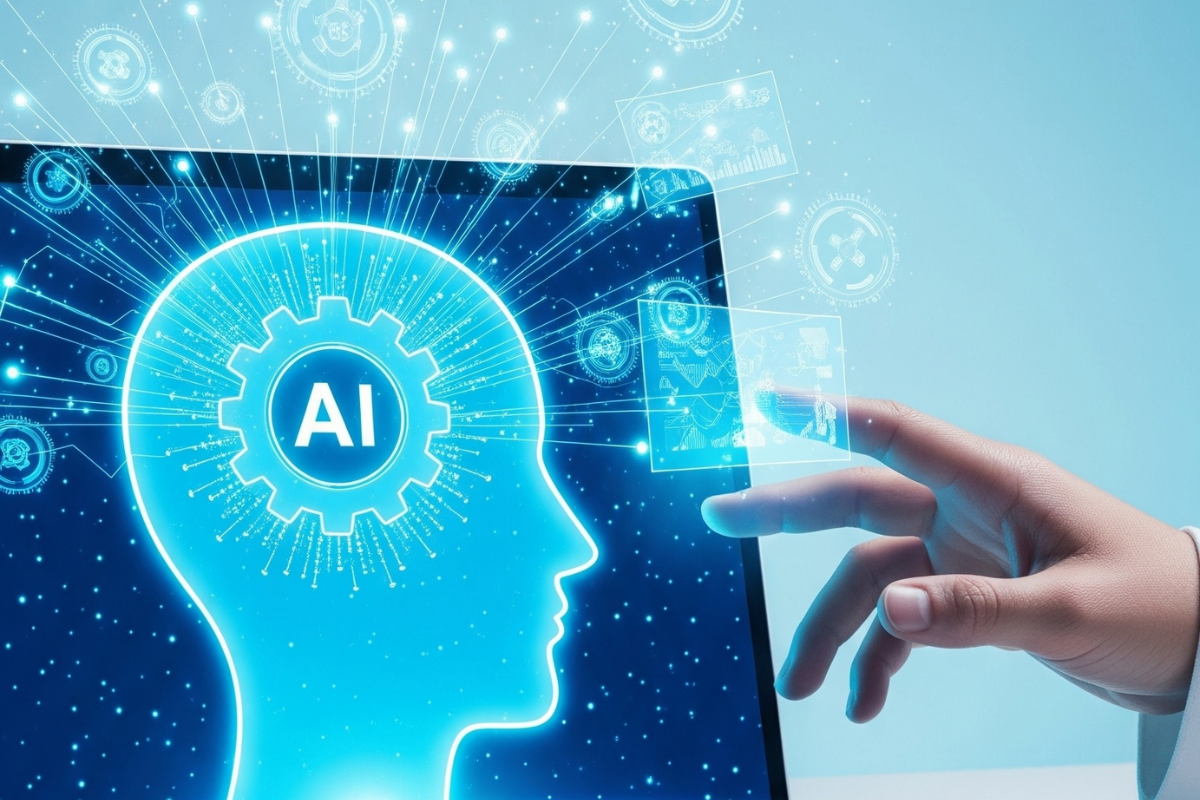 A desktop reading 'AI' symbolising how AI is changing content creation in 2025